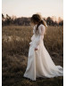 V Neck Ivory Organza Lace Tie Back Airy Wedding Dress